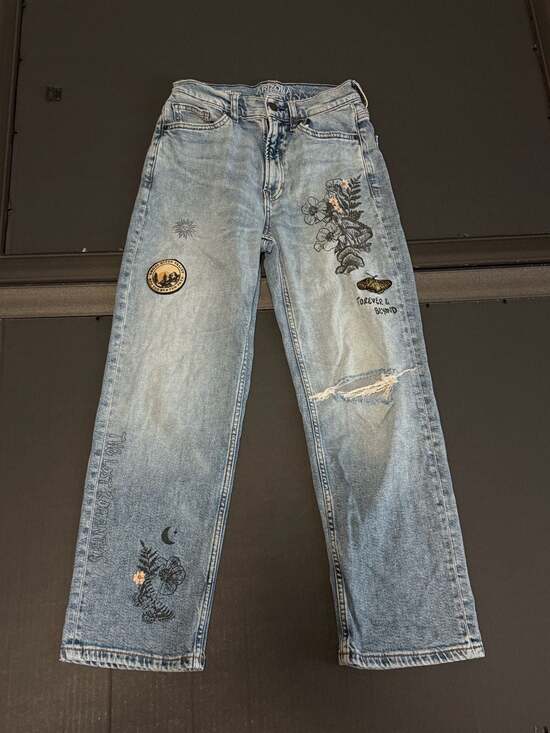 Arizona Jean Co. Denim - Arizona Jean Co. Highest-Rise Vintage Straight Jeans with Graphic Patches and Em